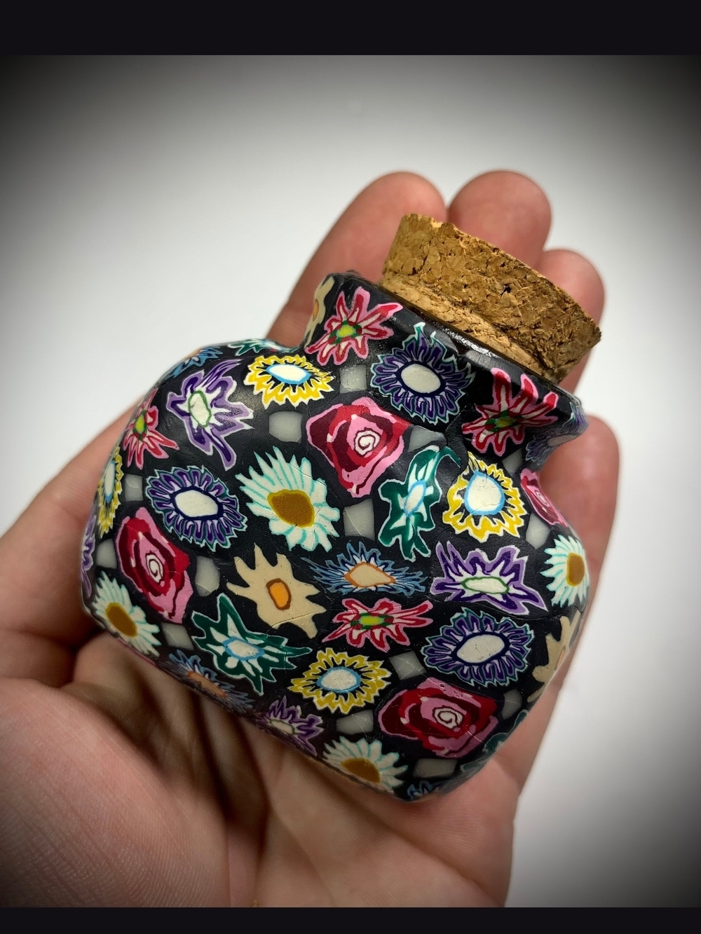 Tiny Floral Cork Jar - Multicolor Flower Pattern